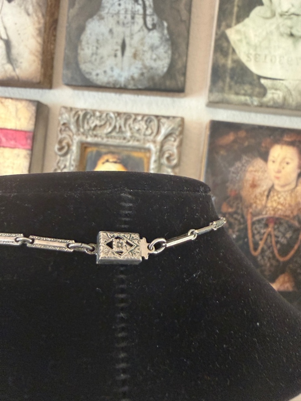 Vintage Moonglow Blue Thermoset Rhinestone Necklace 15” Box Clasp - Picture 3 of 5